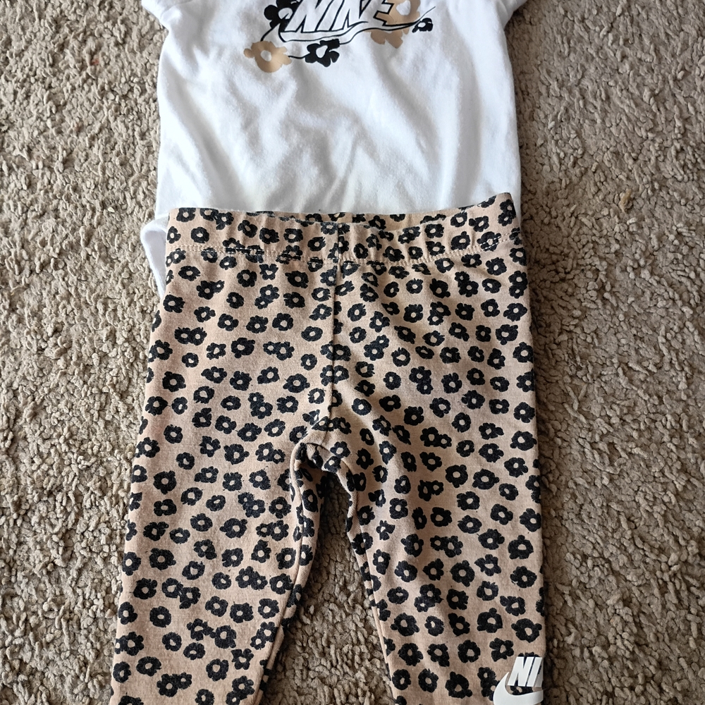 Nike White and Tan Baby Outfit with Floral Print
